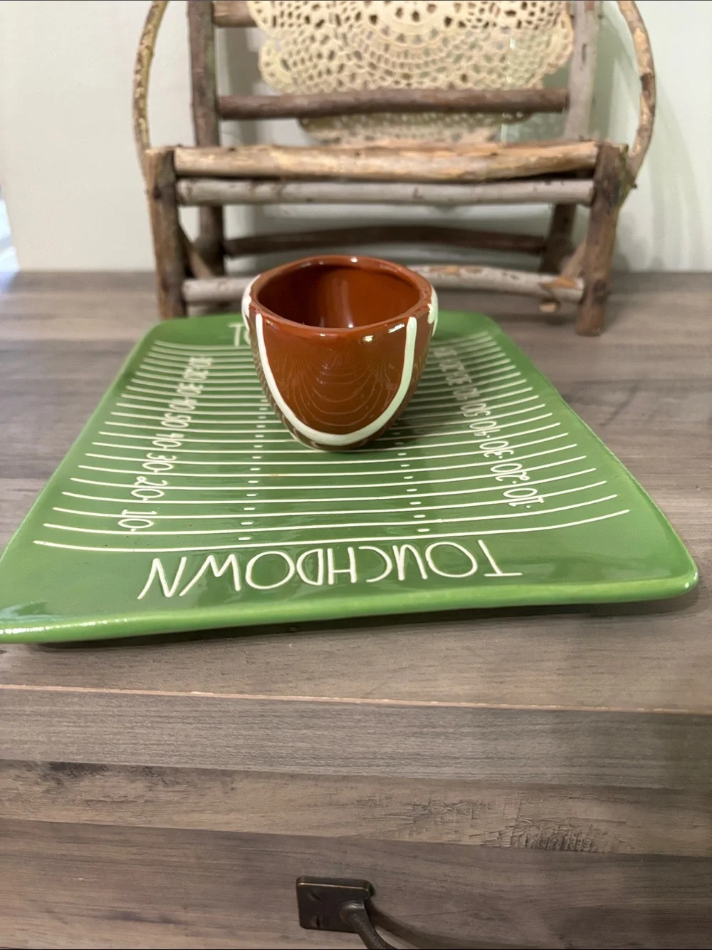 EUC Rae Dunn Touchdown Football Field Chip and Dip Ceramic Platter